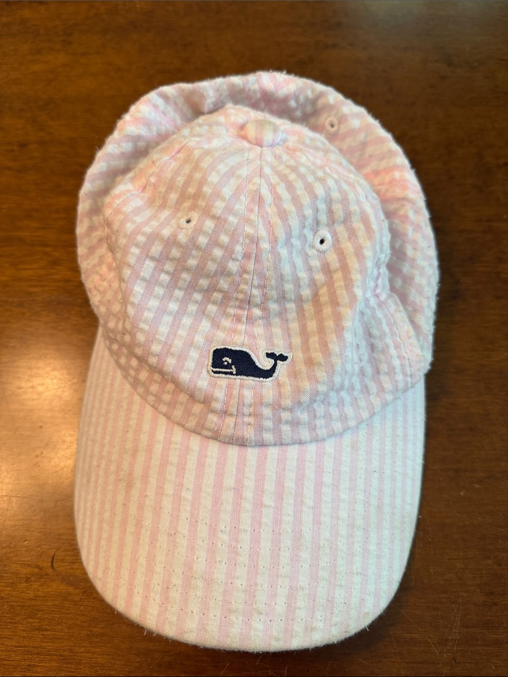 Vineyard Vines Pink & White Striped Kids Cap with Navy Whale Logo